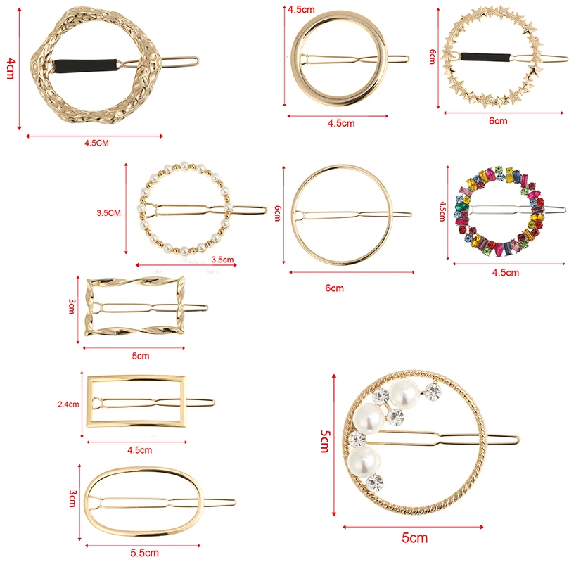 Women Girl Hair Clips Barrette Gold Silver Metal Circle Geometry Hair Grips Korean Crystal Pear Hairpins Holder Hair Accessories