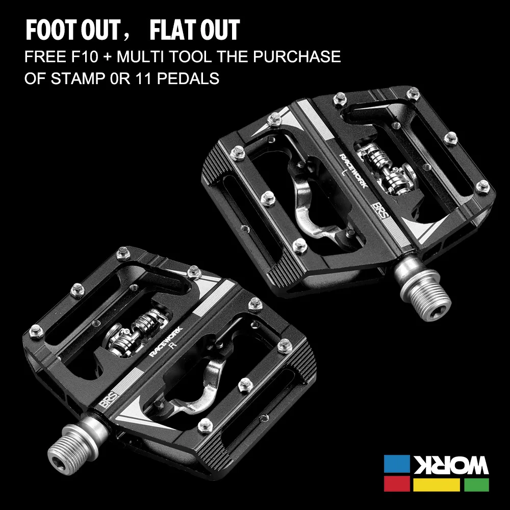 RACEWORK MTB Clipless Pedal Set Single Side Clip Compact Double Function Power Meter Pedalen Platform Mountain Bike Pedals