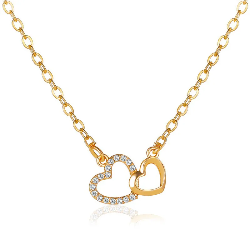 Romantic Simple Small Heart-shaped Necklaces Exquisite Crystal Zircon Pendant Gold Color Clavicle Chain Women\'s Wedding Jewelry