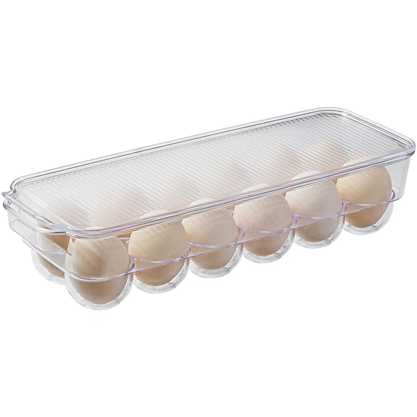 Egg Holder for Refrigerator with Handle and Lid, 12 Eggs Tray, Kitchen Covered Egg Storage Box Transparent PS Egg Dispenser