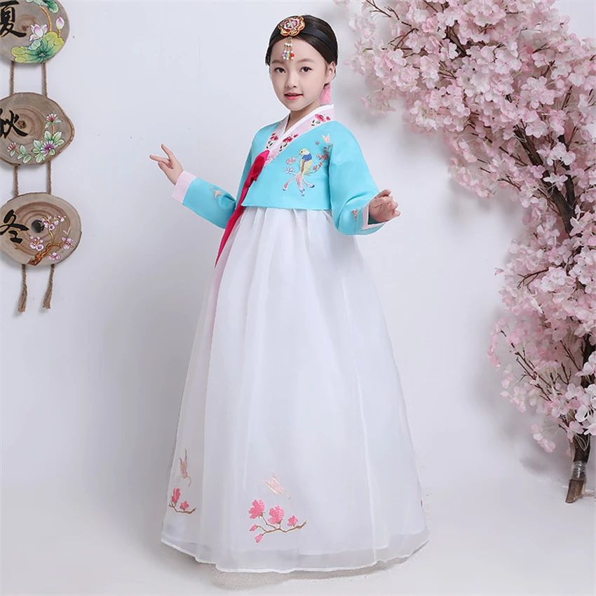 New Girls Traditional Korean Hanbok Dress Dance Costumes Stage Performance Clothing Korea Fashion Style Festival Outfit for Kids