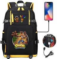 Mochila escolar Game Crash Bandicoot, mochila de Anime, bolsas de viaje, mochila grande impermeable multifunción con carga USB