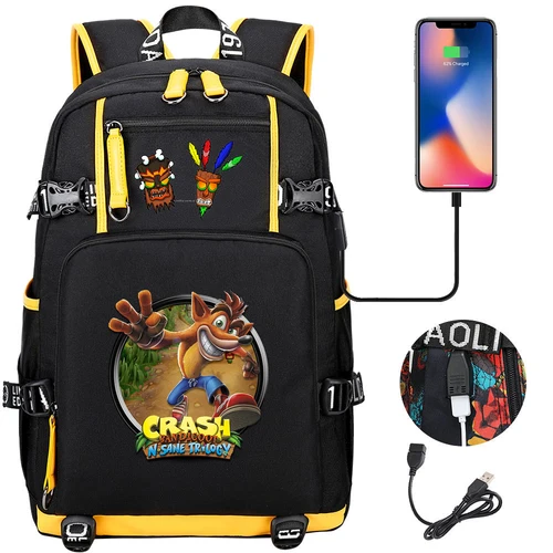 Imagen 1 del producto Mochila escolar Game Crash Bandicoot, mochila de Anime, bolsas de viaje, mochila grande impermeable multifunción con carga USB