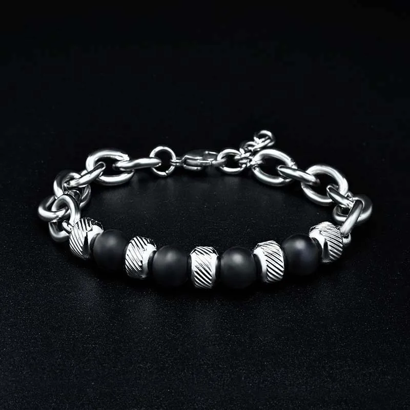 Trendy Mens Stainless Steel Bracelet 100% Real Natural Stone Beads Braslet Tiger eye Punk Link Chain Brazalete Gift For Him