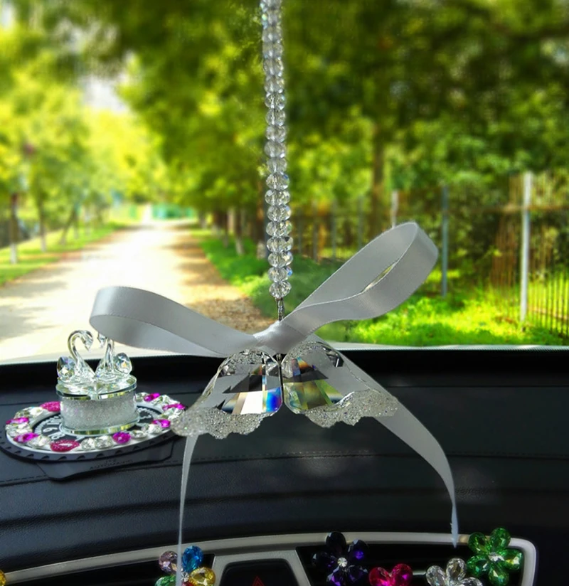 Crystal Rhinestone Angel Wing Car Pendant Ornament Figurines Sun Catcher Hanging Trim Gift Home Room Decoration X'mas gift