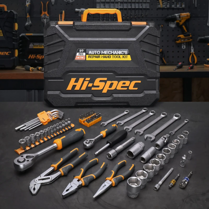 Hi-Spec 89Pc Garage Auto Mechanicstool ชุดลึกประแจเจาะ Adapter EXTENSION บาร์ข้อต่อสากลสำหรับซ่อมบ้าน