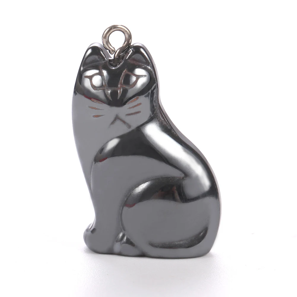 Nature Kitten Hematite Stone Bone Pendant Bead Charm Metal 29x19x6mm Jewelry DIY Necklace Making Accessories For Women Men