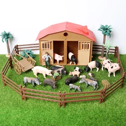Simulated wild boar,Warthog Farm Animals Figures Playset with Barn House Fence Educational model Figurines Toys Gift Fpr Kids