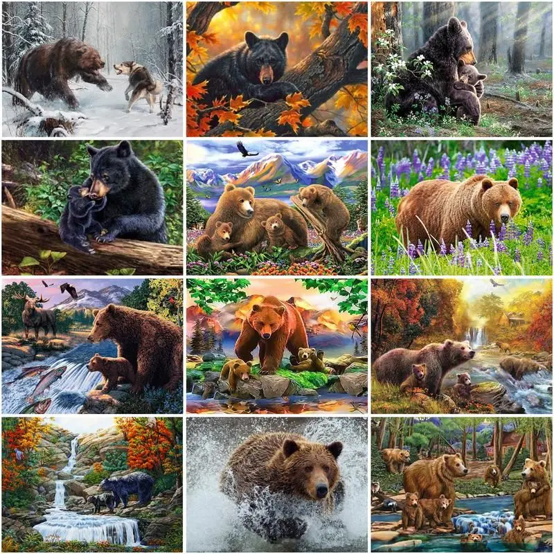 

CHENISTORY Pictures By Number 40*50 Frame Kits Home Decor Oil Painting By Number Animals Bear Drawing On Canvas Handpainted Art