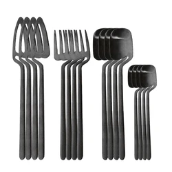 16Pcs/set Black Matte Cutlery Set 304 Stainless Steel Dinnerware Set Knife Fork Spoon Dinner Set Kitchen Flatware Tableware Set