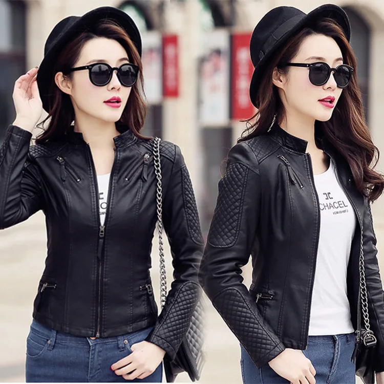 Women Spring Autumn Pu Leather Jacket Casual Slim Soft Moto Jacket Biker Faux Leather Jacket Female Coat Basic Streetwear