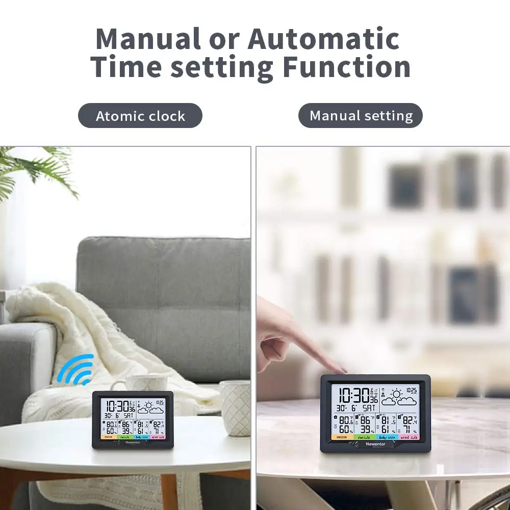 Multifunction Digital Weather Station Wireless Indoor Outdoor Thermometer Hygrometer, Color Display with Forecaster Alarm Clock