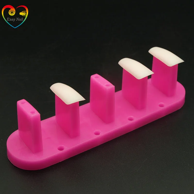 EasyNail 1Set New Arrival Pink Plastic Nail Art Salon Display Practice Stand Holder With 10 False Nail Films..quality.