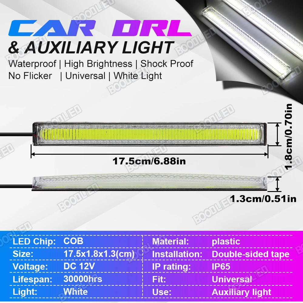 주간 주행등 DRL 자동차 LED 라이트 스트립, 방수 COB 조명, 트럭 보트 자전거, 범용 운전 조명, 17cm, 12V, 2 개