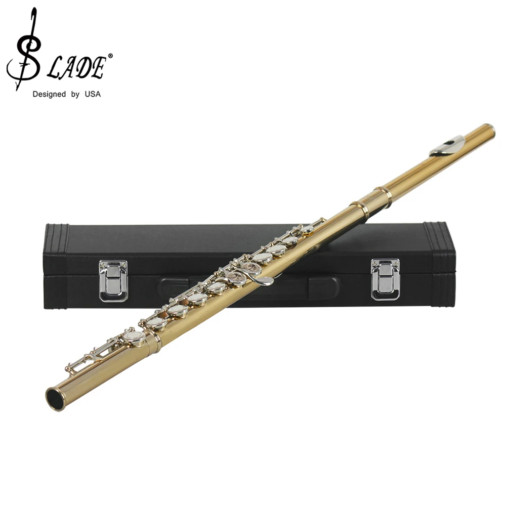 

SLADE Gold-plated Silver Keys 16 Holes Flute Woodwind Instrument Closed Hole E Key Concert Flute With Box Music Accessories