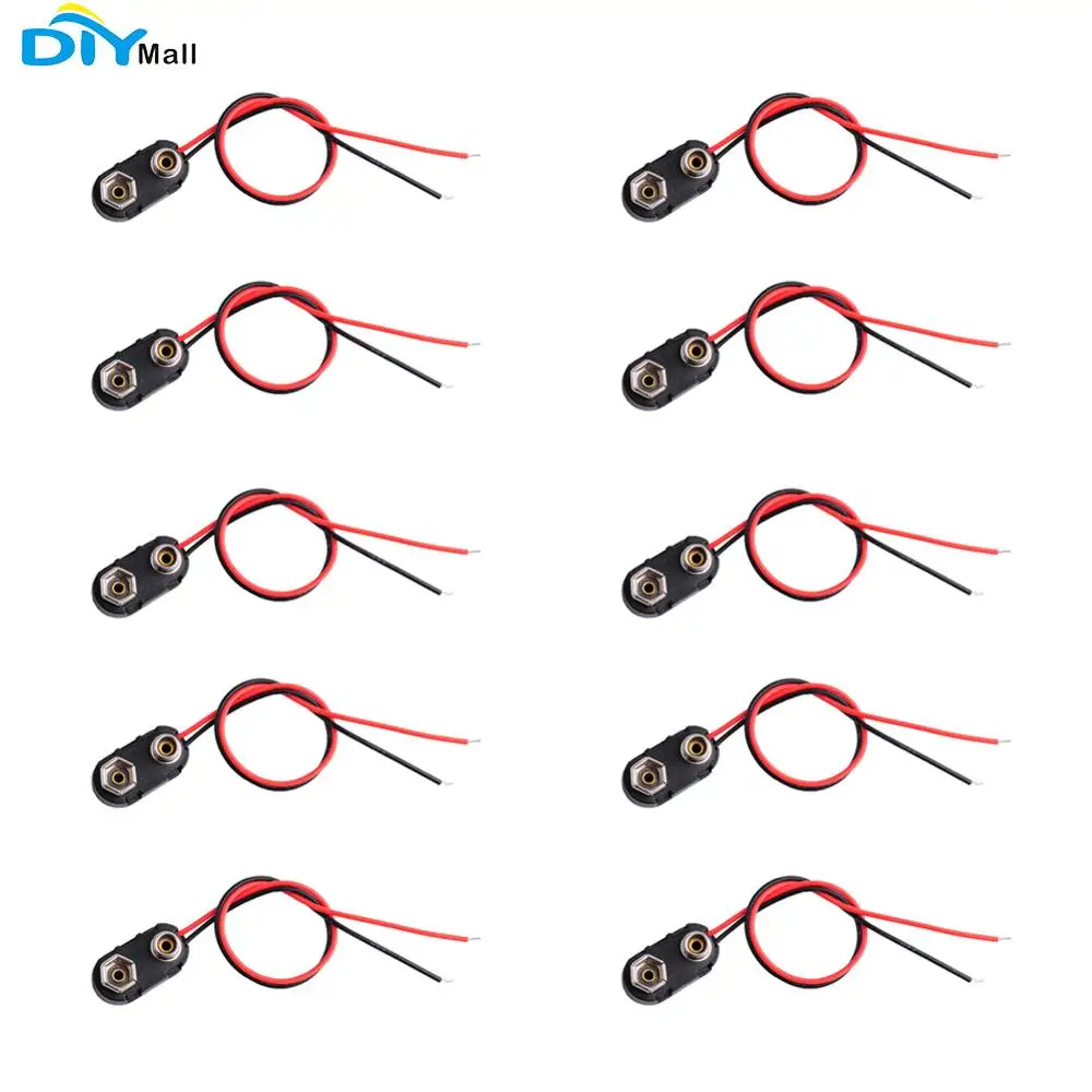 10pcs/lot 9V Battery Clip Battery Buckle Hard Shell I Type Blastic 10cm Length Cable