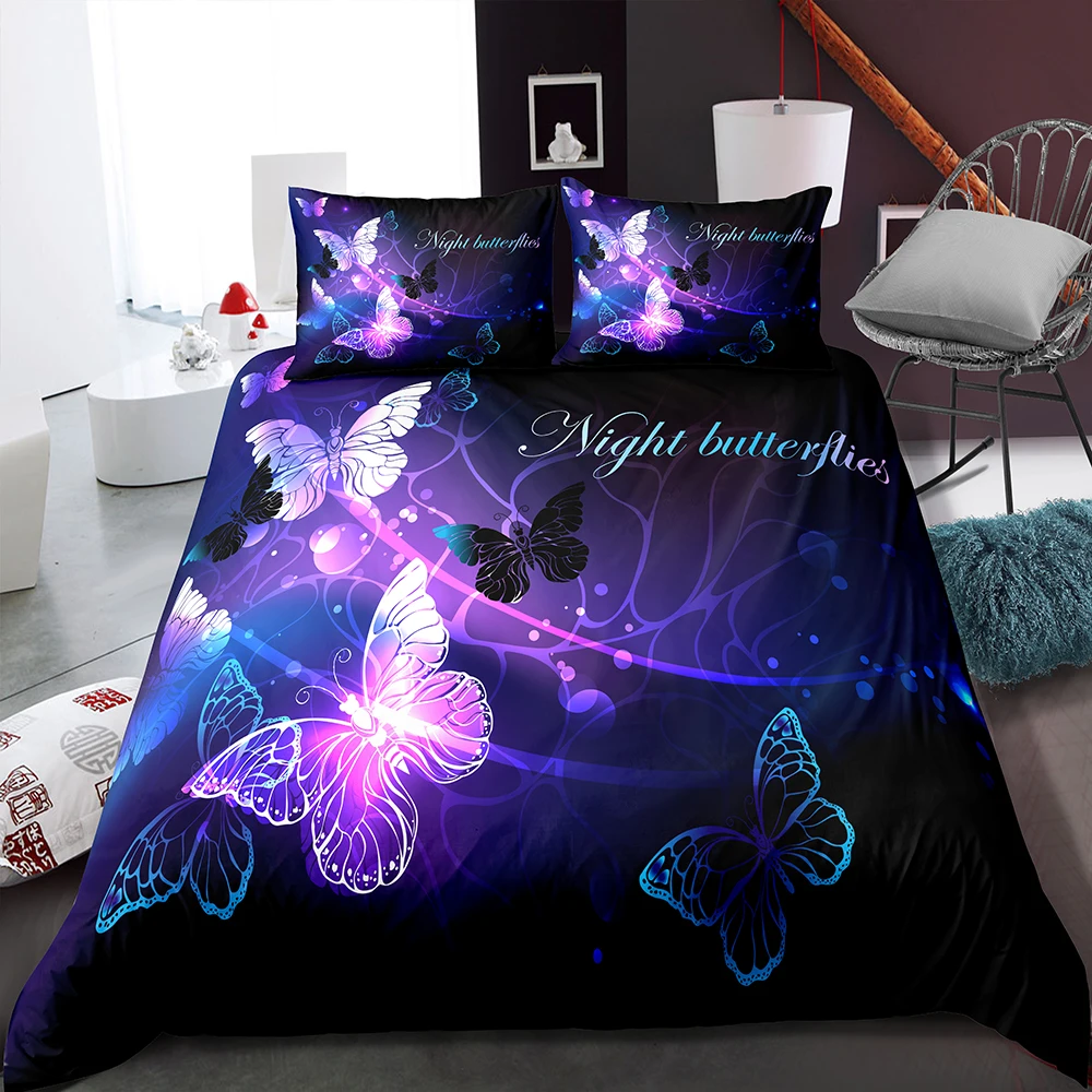 Fanaijia King Size Bedding Sets Luxury Illusion  Butterfly Duvet Cover Set with Pillowcase Home Textile Queen Bed Set