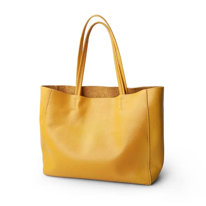 Bolsa de ombro de couro genuíno macia para mulheres, grande capacidade, bolsas casuais, bolsa de luxo, marca designer