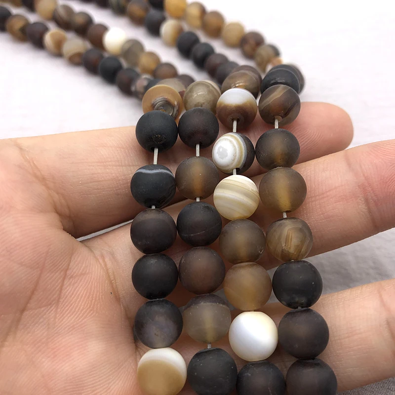 Natural Brown Coffee Matte Dull Polish  Stripe Agates Stone Round Loose Beads for Jewelry Making Diy Bracelet 15'' 4 6 8 10 12mm image 5