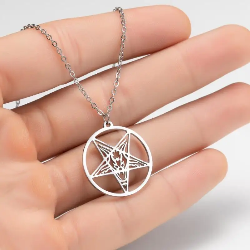 Large Talisman Baphomet Necklace Stainless Steel Chain Pendant for Men Goat Satan Jewerly Satanic PIN Lucifer Patch collares