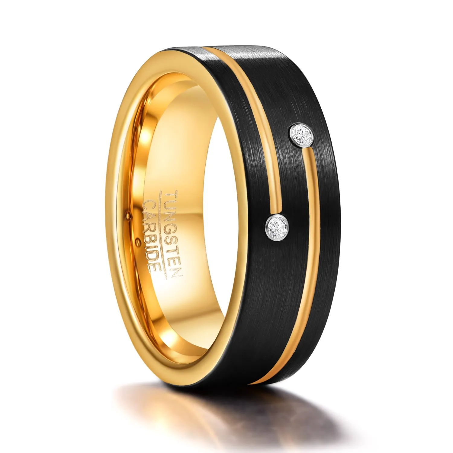 

Gold Color Inner Anel Masculino Black Color Round Circle Zircon Tungsten Steel Carbide Rings For Men Engagement Wedding Rings