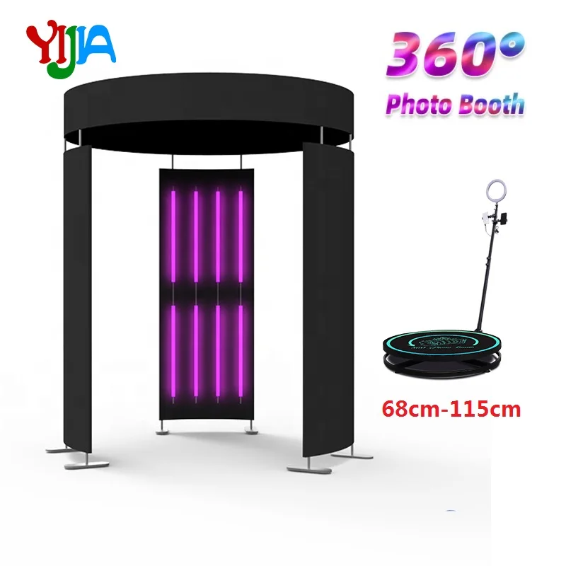 Custom Logo Design 3 Panel Colorful Light 360 Photo Booth Enclosure Backdrop  Stand For Automatic 360 Spin Photo Booth Party