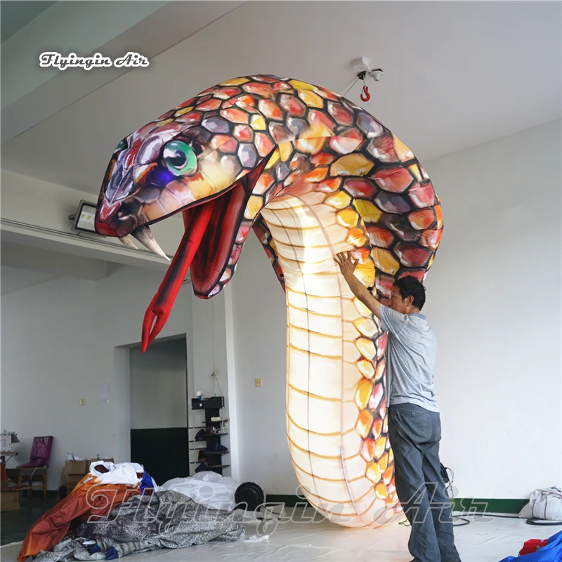 Concert Stage Decorative Giant Lighting Inflatable Cobra 4.5m Animal Model Boa Air Blown Snake Balloon For Event