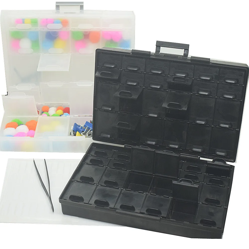 

2pcs AideTek BOXALL24+BOXALL48AS Empty boxes enclosure SMD SMT parts compartments Lids Beads Craft Organizer
