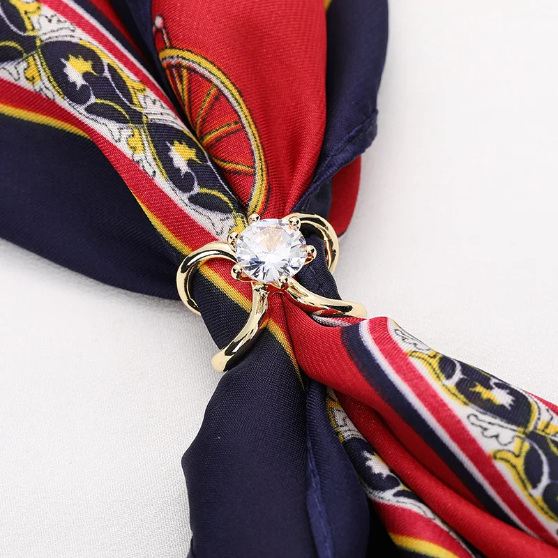 Women's Fashion Silk Scarf Buckle Cross Cutout Rhinestone Brooches for Women Shawl Ring Buckle Clothing Accessories