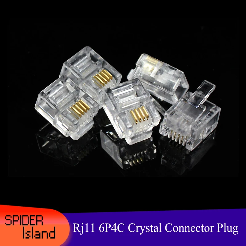 

1000pcs / lot Rj11 4pin Connector Splitter for Telephone Crystal Head 6P4C RJ11 6P4C Modular Plugs Plug Jack