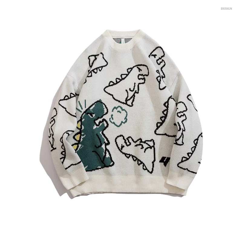 FGKKS Sweater Men Harajuku Fashion Knitted Hip Hop Dinosaur Cartoon Pullover O-Neck Oversize Casual Couple Male Sweaters