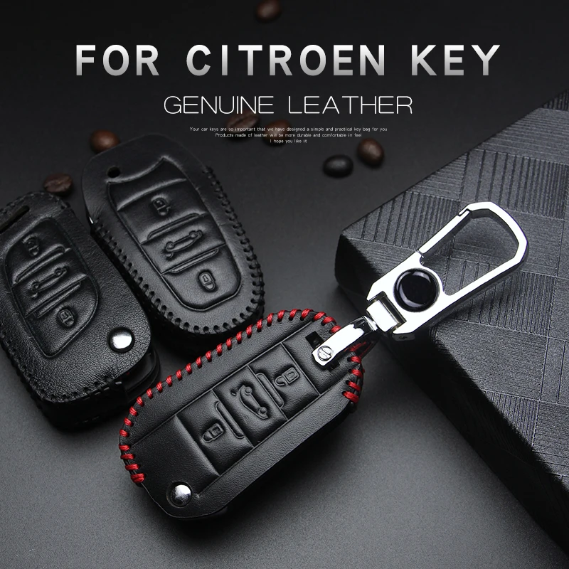 

Leather Car Key Cover Case For Citroen C4 C4L C6 C3-XR CACTUS C3 C5 Car Key Shell Keychain For Peugeot 301 307 208 308 408 508