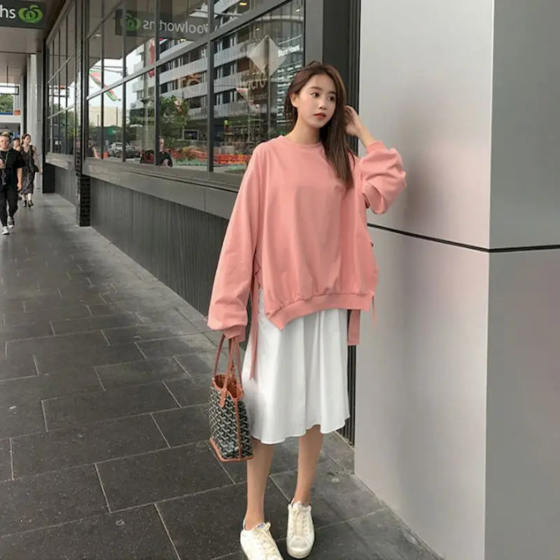 2024 Spring Autumn Women Suits Pullover Skirt Suits Ins Pullover Half-length Skirt Lazy Korean Student Loose Academy 2 Piece Set