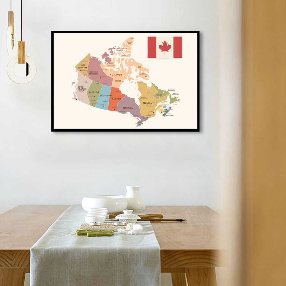 84 * 59 cm Retro Canada Map Wall Art Poster Vintage Canvas Painting Living Room Home Decor Children School Supplies