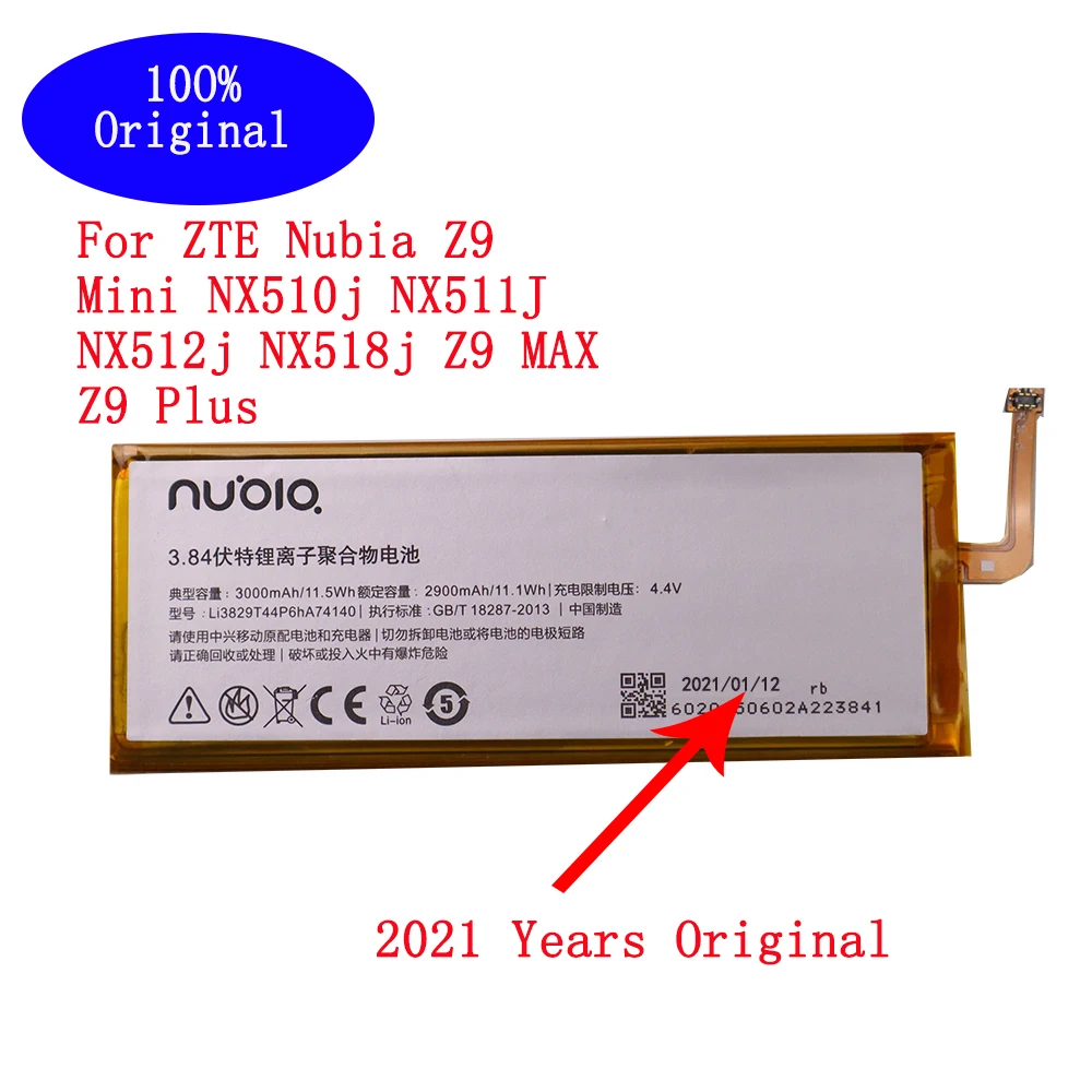 2021 years 100% Original 3000mAh Li3829T44P6hA74140 For ZTE Nubia Z9 Mini NX510j NX511J NX512j NX518j Z9 MAX Z9 Plus Battery