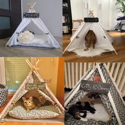 Portable Linen Pet Tent, Dog House, Cat House, Washable Teepee, Puppy, Indoor, Outdoor Kennels, Cave with Mat