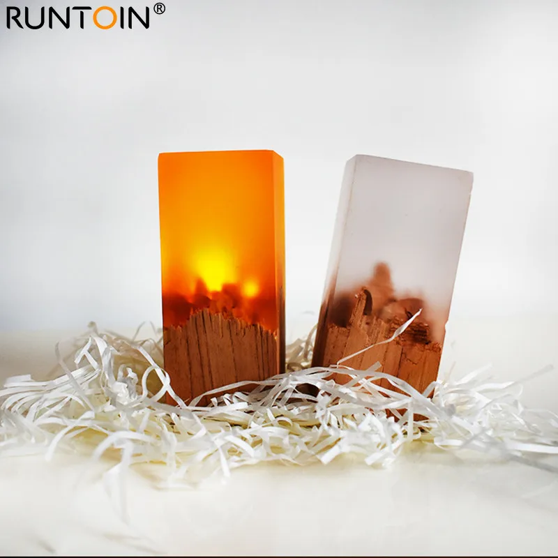 Creative LED Resin Solid Wood Night Light USB Home Decoration Gift Table Lamp Atmosphere Living Room Bedroom Lamp Holiday Gift