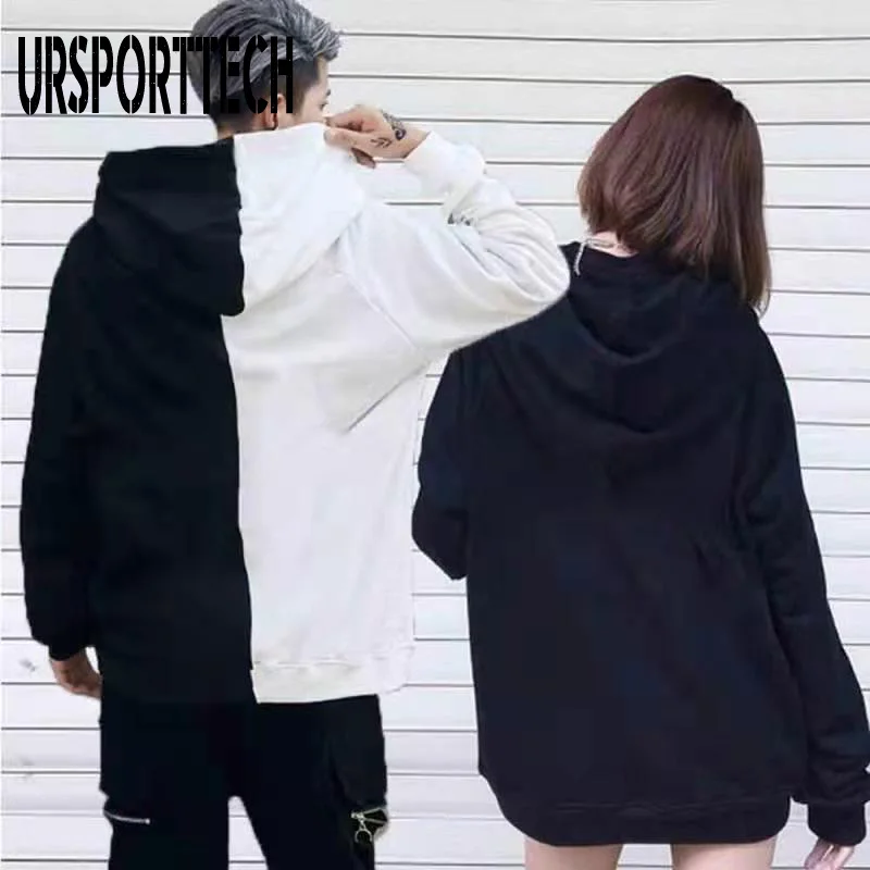 URSPORTTECH Hoodies Sweatshirt Men Women Hoodie Sweatshirt Loose Hip Hop Streetwear Hooded Pullover Patchwork Couple Hoodies