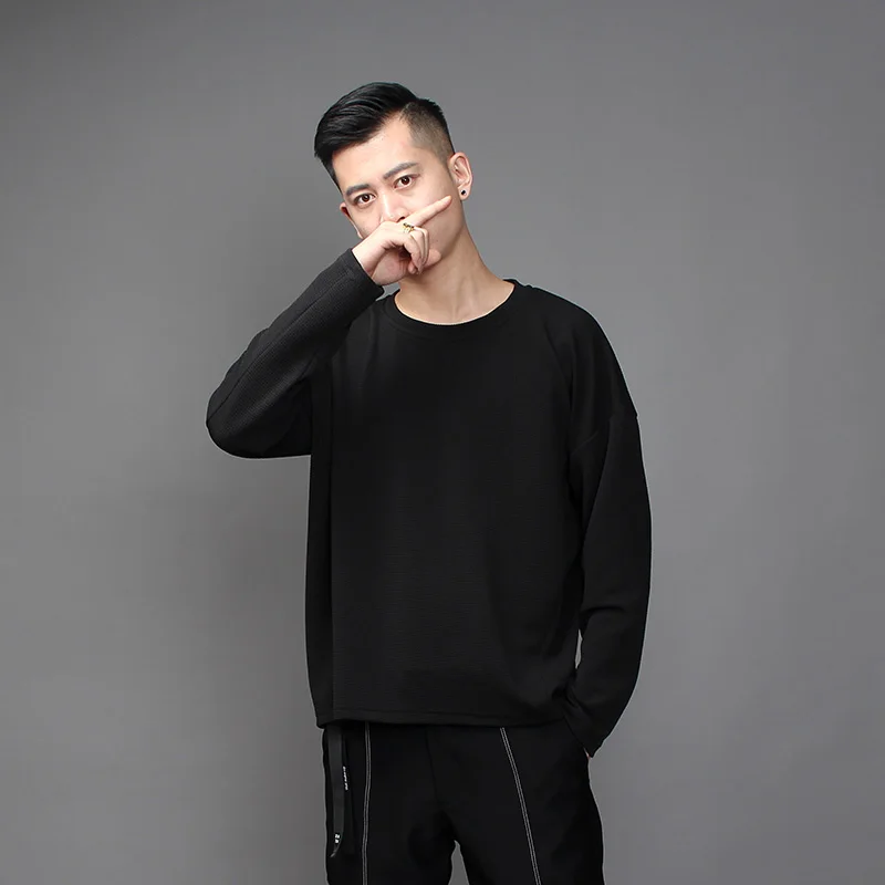 

Men's Long Sleeve T-Shirt Spring And Autumn New Dark Round Collar Simple And Loose Fashion Trend Versatile High-Quality T-Shirt