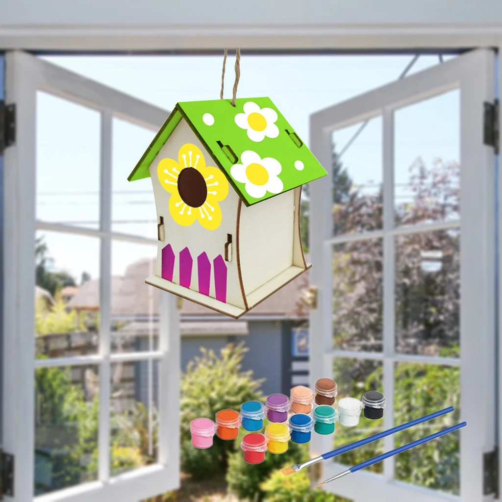 Diy Schilderij Vogel Huis Kit Vogel Huis Nest Ambachten Voor Kinderen Handgemaakte Houten Gebouw Verf Vogels Huis Kid Gift Kinderen ambachtelijke Speelgoed