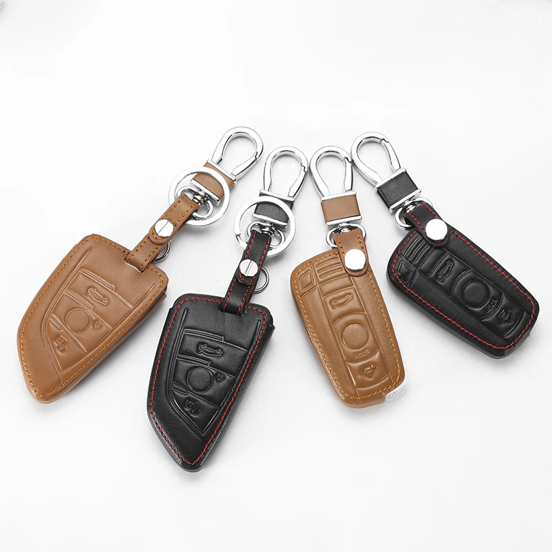 Leather Car Key Cases Key Holder KeyChain Cover for BMW E90 E60 E70 E87 3 5 6 Series M3 M5 X1 X5 X6 Z4 Smart Remote Controller