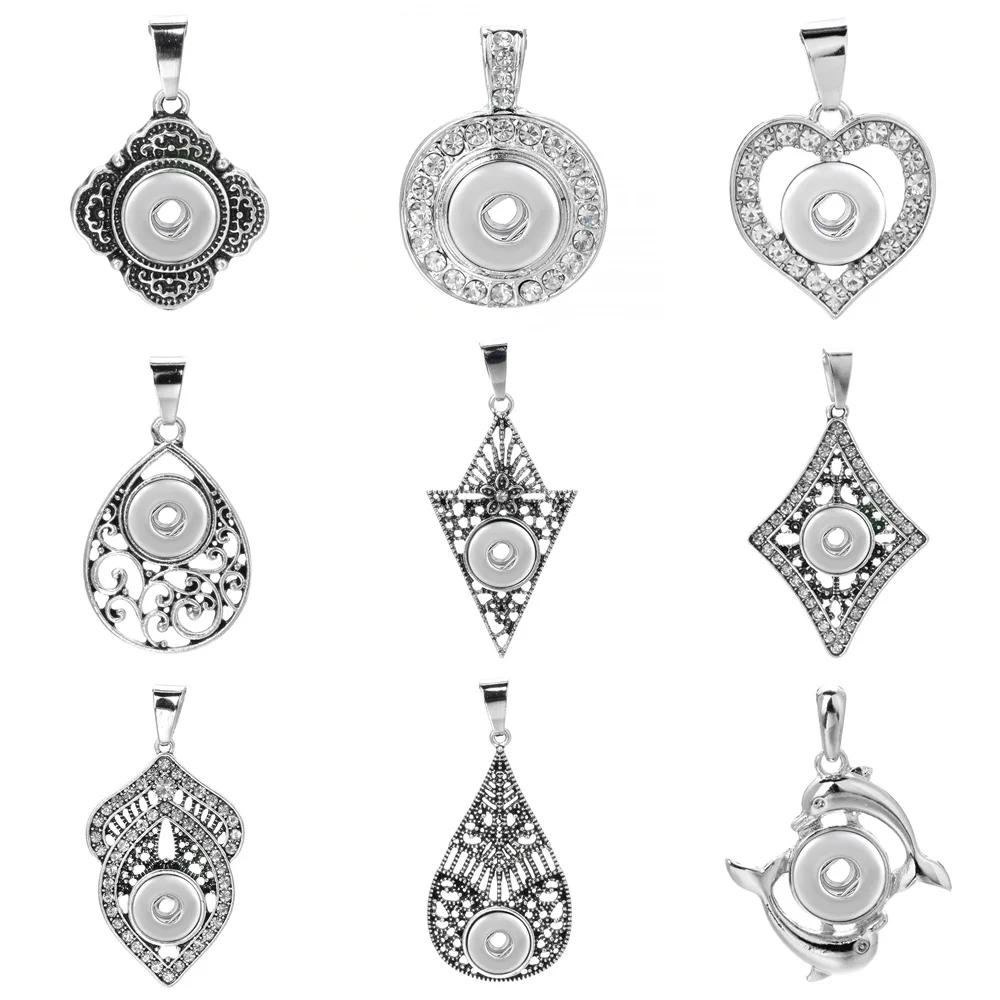 10pcs/lot Wholesale Snap Jewelry Pendant Metal Rhinestone Crystal Mini 12mm Snap Button Necklace Pendant DIY Snaps Jewelry