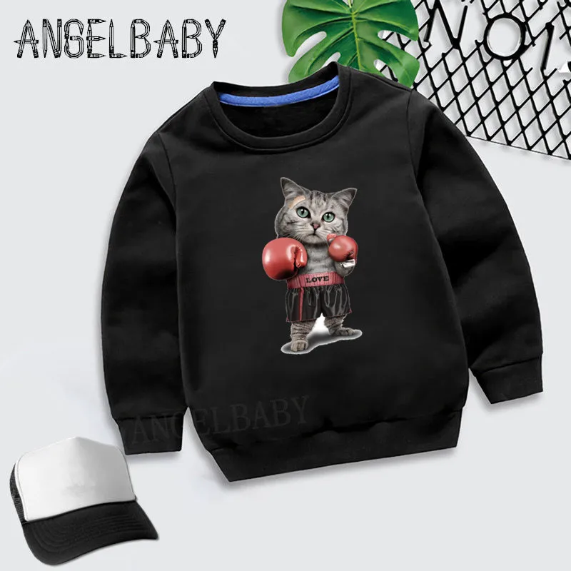 Boys Girls Sweatshirt Kids Pugilism Strong Boxer Cat/Dog/Sloth Print  Hoodies Children Autumn Tops Baby Cotton Clothes,KYT2132