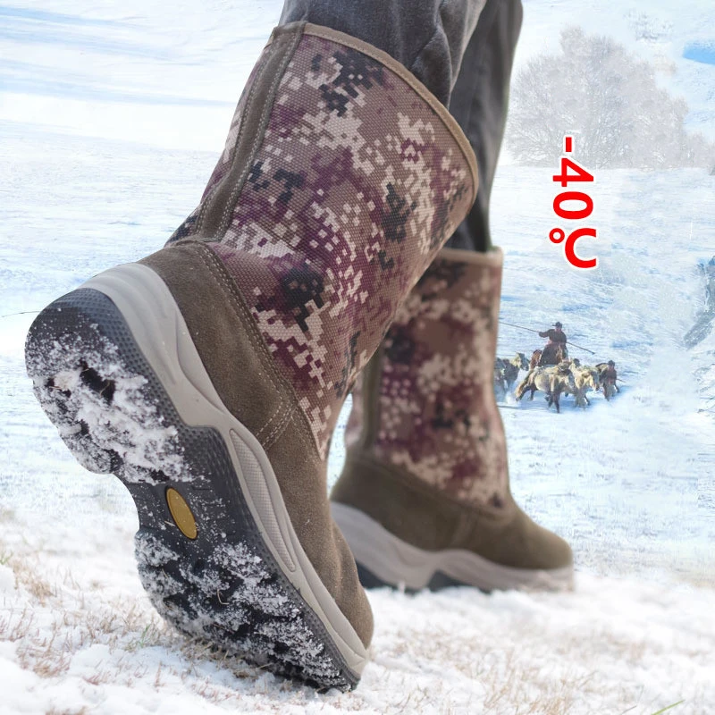 Winter Men's Fur Wool Snow Boots Outdoors Climbing Cycling Hiking Sport Hunting Trekking Camping Warm Thickened Waterproof Shoes