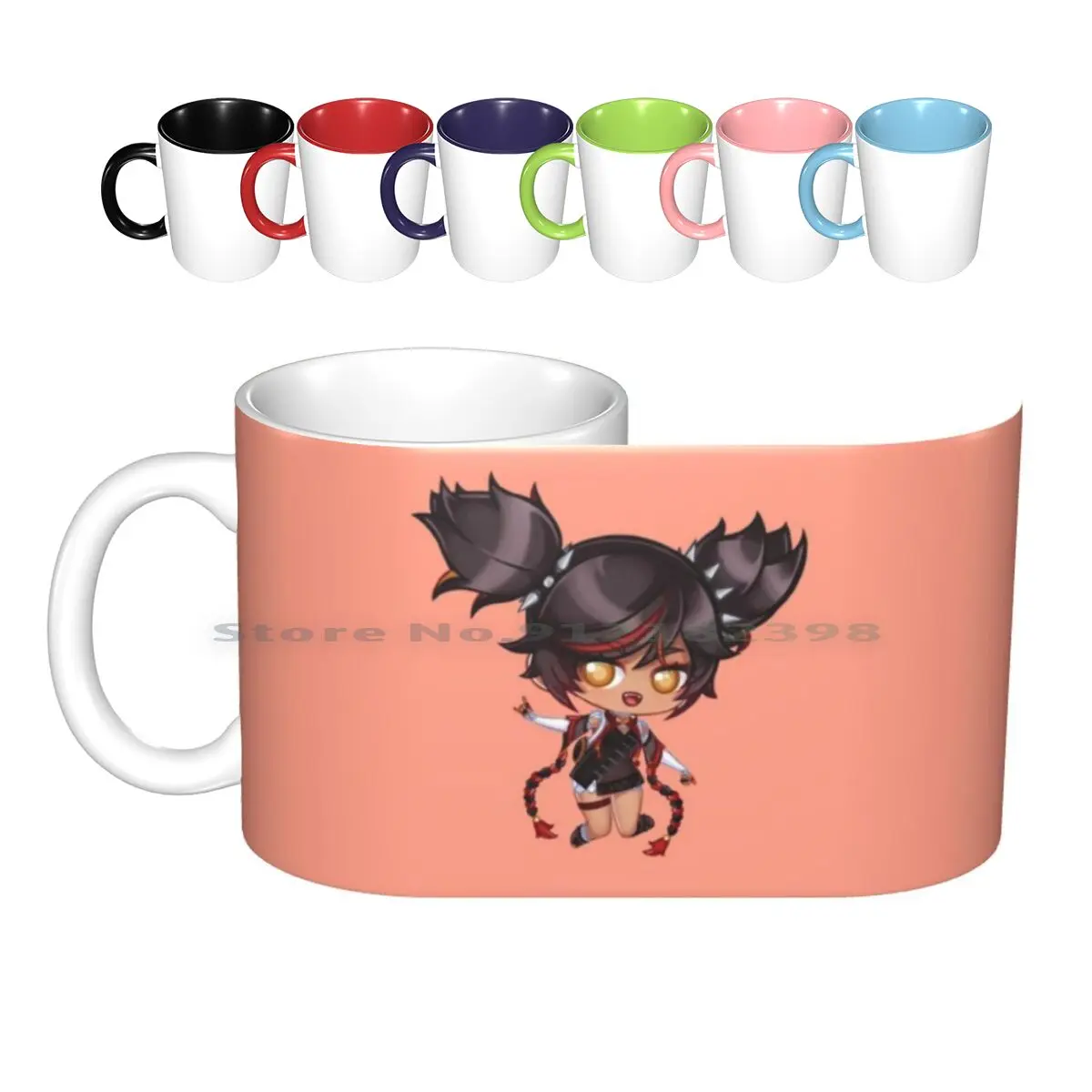 Xinyan Chibi Ceramic Mugs Coffee Cups Milk Tea Mug Mihoyo Genshin Impact Genshin Impact Xinyan Liyue Creative Trending Vintage