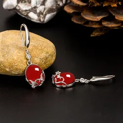 S925 Sterling Silver Color Earring Pure Ruby Gemstone Jewelry for Women Orecchini Silver 925 Jewelry for Female Garnet Earrings