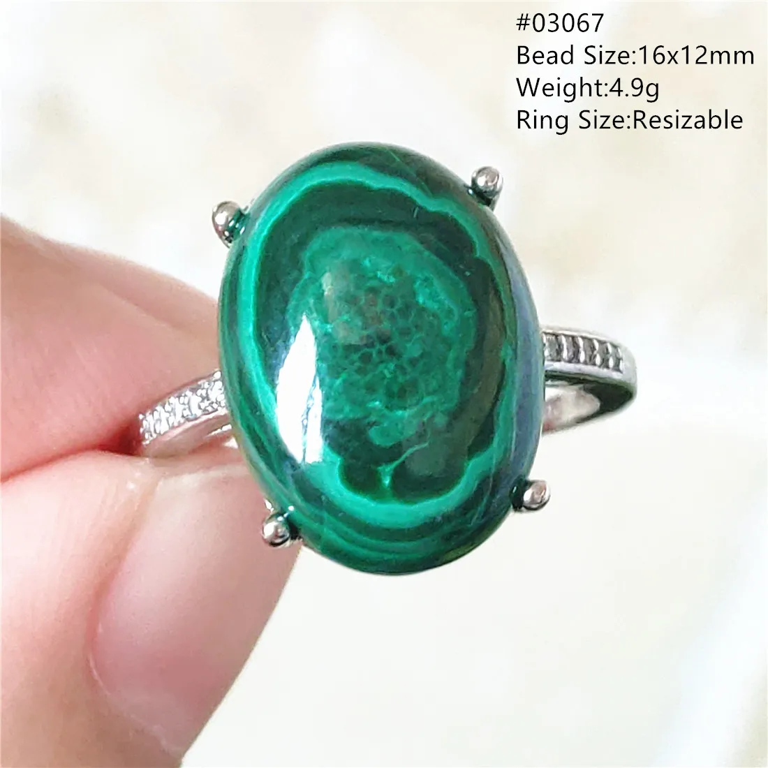 Natural Green Malachite Chrysocolla Adjustable Ring Woman Men 925 Sterling Silver 14x10mm Crystal Ring Fashion AAAAA