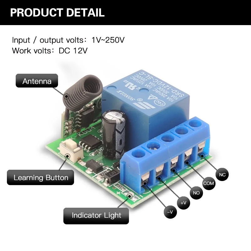 Diese 12V przekaźnik odbiorczy 433Mhz rf uniwersalny pilot DIY inteligentny przełącznik andTransmitter brelok do drzwi elektrycznych \\ obwód