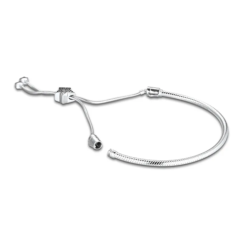 Moment Pave CZ Star & Snake Chain Sliding Bracelets for Women 925 Sterling Silver Bracelet Jewelry Adjustable Chain DIY Jewelry