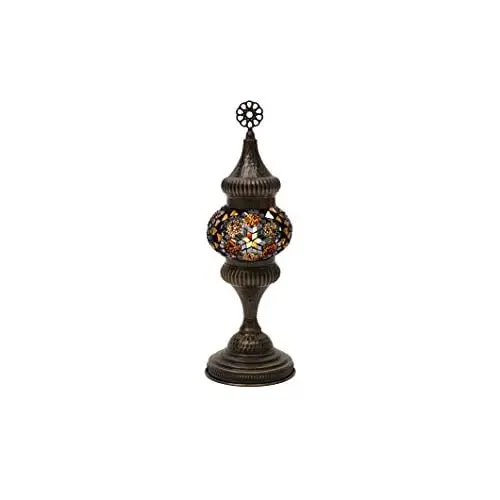 LaModaHome English Moroccan Handmade Mosaic Glass Curvy Swan Neck Table Lamp Light with Decorative Dark Polished Copper Fixture